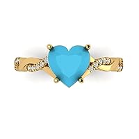 Clara Pucci 2.29 Heart Cut Criss Cross Twisted Solitaire W/Accent Halo Simulated Turquoise Anniversary Promise ring 18K Yellow Gold