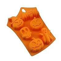 Halloween Molds, 11x6.5inch Pumpkin Ghost Shaped Chocolate Moulds, 6 Grid Silicone Candy Cake Making Mold for DIY Soap Jelly Fondant Cake