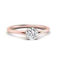 Choose Your Gemstone Split Shank Solitaire Diamond CZ Ring Rose Gold Plated Round Shape Solitaire Engagement Rings Minimal Modern Design Birthday Gift Wedding Gift US Size 4 to 12