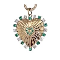 Beautiful Heart Diamond Emerald 925 Sterling Silver Charm Pendant,Handmade Pendant Jewelry,Gift
