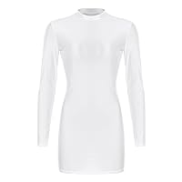 Women's Sexy Oil Glossy Shiny Semi Sheer Micro Mini Dress Bodycon Sexy Tight T-Shirt Pencil Dress White A Medium