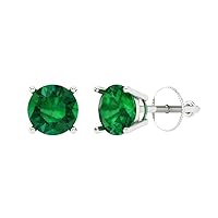 1.50 ct Round Cut Solitaire Genuine Simulated Green Emerald Pair of Designer Stud Earrings Solid 14k White Gold Screw Back