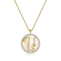 U Necklace,Initial Alphabet Necklace,Necklaces for Women,Sterling silver necklace,Colored zircon,Letter round Pendant,black onyx stone Pendant,gift box,fairy tales,Monogram 26 Capital A-Z,18K gold plated,for Teen Girls