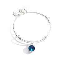 Birthstones Expandable Bangle for Women, Birthday Crystal Charms, Shiny Finish, 2 to 3.5 in
