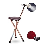 Walking Cane with Seat Attached Heavy Duty 350 lbs Capacity Ajustable Best Health Portable Chair Folding，Brown