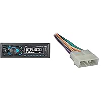 JENSEN MPR210 7 Character LCD Single DIN Car Stereo Radio | Push to Talk Assistant & Metra 70-1002 Radio Wiring Harness for Jeep/Eagle 1988-96 Power/4 Speaker
