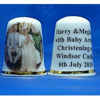 Porcelain China Collectable Thimble - Prince Harry & Meghan Markle Archie Christening Box