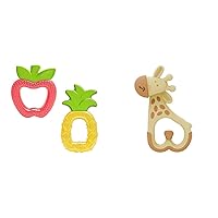 Dr. Brown's AquaCool Water-Filled 2 Pack Baby Teethers with Pineapple and Apple Shapes, Dr. Brown's Ridgees Giraffe Massaging Baby Teether, 3m+, BPA Free