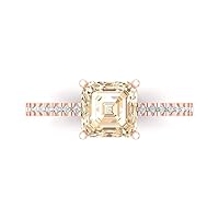 Clara Pucci 1.66ct Asscher Cut Solitaire W/Accent Genuine Natural Brown Morganite Wedding Promise Anniversary Bridal Ring 18K Rose Gold
