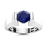 2.0Ctw Round Cut Sapphire Simulated Diamond Fashion Men's Ring 14K White Gold Plated