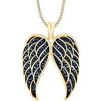 0.50Ct Round Cut Created Blue Sapphire Wing Pendant Necklace in 925 Sterling Silver 14K Yellow Gold Plated