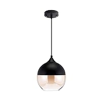 Modern Simple Industrial 1-Light Spherical Glass Ceiling Pendant Lights Hanging Lamp with Amber Smoked Globe Glass Lampshade Decoration Restaurant Cafe Club Bar E27 Black Lovely