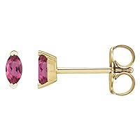 14ct Yellow Gold Marquise Natural Pink tourmaline 4x2mm Friction Back 2 prong Polished Solitaire V pr Jewelry for Women