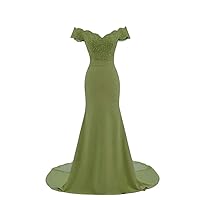 Women's One Shoulder Satin Beaded Ball Gown Lace Appliques Mermaid Long Bridesmaid Dresses