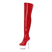 17cm Over The Knee Boots Patent Leather Fashion Sexy Fetish 7Inch Round Toe Exotic Nightclub High Heels Crossdress Gothic Shoes