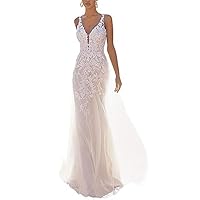 Ivory Gowns Wedding Dress Illusion Lace v-Neck Bodice for Bride 2023