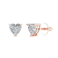 0.9ct Heart Cut Solitaire Genuine White Created Sapphire Unisex Stud Earrings 14k Rose Gold Screw Back conflict free Jewelry