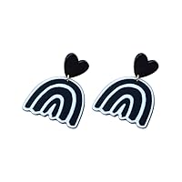 Acrylic Black White Irregular Geometric Striped Checkered Dangle Drop Earrings Minimalist Love Heart Flower Pattern Statement Earrings Jewelry for Women Girls