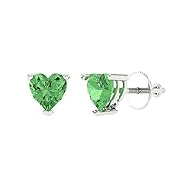 0.9ct Heart Cut Conflict Free Solitaire Turquoise Green Unisex Stud Earrings 14k White Gold Screw Back conflict free Jewelry