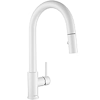 AS60W White Kitchen Sink Faucet with Pull Down Sprayer Single Handle