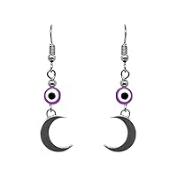 Evil Eye Moon Earrings Nazar Bead Metal Crescent Charm Dangles - Womens Spiritual Fashion Handmade Jewelry Boho Accessories