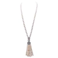 JYX Pearl Necklace Graceful 10.5-12mm White Round Freshwater Cultured Pearl Long Necklace with Exquisite Tassel for Women Bride 28