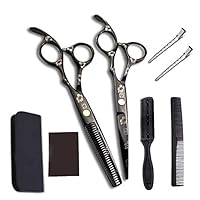 JIESENYU high-end Professional Hairdresser 6-inch Hairdressing Scissors 440C Steel Hair Salon Electroplating black1 (6.0 Set1)