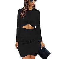 Women's Sundress 2024 Summer Casual Ruched Bodycon Dresses Wrap Slim Fit Twist Knot Cutout Dress