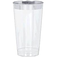 Amscan Elegant Clear with Silver Trim Premium Plastic Tumblers - 16 Oz. (6 Packs of 16) - Ideal for Weddings, Parties & Events - 96 Ct.