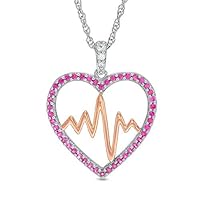 0.5 CT Round Cut Created Two Tone Heart & Hearbeat Pendant Necklace 14k Gold Over
