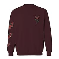 VICES AND VIRTUES Graphic Red Rose Cool Till Death Flower Skull Primitives Butterfly Vibes Floral men's Crewneck Sweatshirt