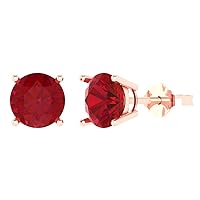 3.0 ct Round Cut Solitaire Genuine Simulated Ruby Pair of Stud Everyday Earrings 18K Pink Rose Gold Butterfly Push Back