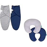Nursing Pillow Cover 2 Pack for Breastfeeding Pillow, Great, Perfect Newborn Gift, Best Choice for Mom or Baby/Baby Swaddles 0-3 Months for Boy Girls Cotton, Grey & Navy, 2 Pack