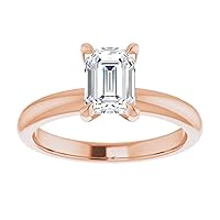 18K Solid Rose Gold Handmade Engagement Ring 1.00 CT Emerald Cut Moissanite Diamond Solitaire Wedding/Bridal Ring for Women/Her Best Ring