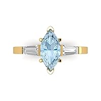 Clara Pucci 2.1 ct Marquise Baguette cut 3 stone Solitaire W/Accent Natural Aquamarine Anniversary Promise Wedding ring 18K Yellow Gold