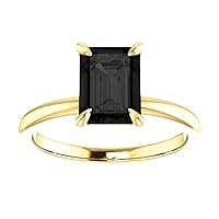 Love Band 2.50 CT Solitaire Emerald Cut Black Diamond Ring 14k Yellow Gold, Four Claw Genuine Black Diamond Engagement Ring, Gothic Black Onyx Emerald Ring, Engagement Ring For Her