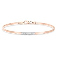 14k Rose Gold Skinny Omega Necklace .06ct Diamond Bar Bracelet With Lobster Clasp 2.8mm Chain widt Jewelry Gifts for Women