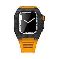 New Modification Kit for Apple Watch Series 7 45MM Metal Case+Silicone Band for iWatch 44 SE 6 5 4 Carbon Fiber Cases Rubber Strap (Color : Orange Balck, Size : 45mm for 7)