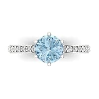 1.93ct Round Cut Solitaire Aquamarine Blue Simulated Diamond designer Modern Statement with accent Ring Real 14k White Gold