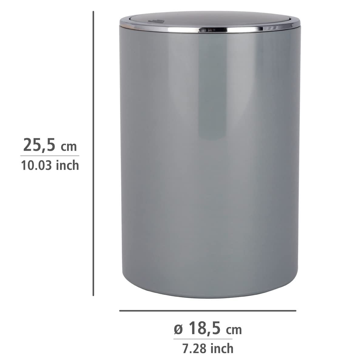 WENKO Inca Trash Can with Lid, Waste Bin with Swing Lid, Small Trash Can, Mini Trash Can, Small Garbage Can, Small Waste Basket, 1.3 Gal, Ø 7.28 x 10.04 in, Gray