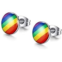 Rainbow Stud Earring Stainless Steel Shape Ear Studs Circle Stud Earrings Clever fashion
