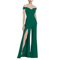 VeraQueen Women's Red Satin Jumpsuits Prom Dresses Off The Shoulder Sexy Split Formal Evening Gowns