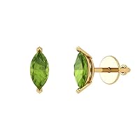 1.1 ct Marquise Cut Solitaire Genuine Natural Green Peridot Stud Earrings Solid 18K Yellow Gold Butterfly Push Back