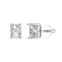 1 ct Emerald Cut Solitaire Studs Genuine VVS1 Clear Simulated Diamond Solid 18K White Gold Designer Earrings Screw back