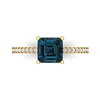 Clara Pucci 1.66ct Asscher Cut Solitaire Genuine Natural London Blue Topaz Engagement Promise Anniversary Bridal Ring 18K Yellow Gold