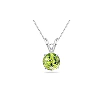 August Birthstone - Natural Round Cut Peridot Solitaire Pendant in 14K White Gold Available in 4mm - 10mm