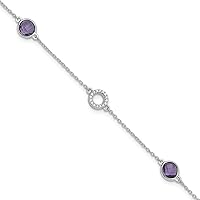 925 Sterling Silver Rhodium Plated White Ice Diamond and Amethyst With 1inch Extension Bracelet 7.25 Inch Measures 7.25x6mm Wide Jewelry for Women