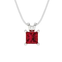 Clara Pucci 0.50 ct Princess Cut Genuine Simulated Ruby Solitaire Pendant Necklace With 18