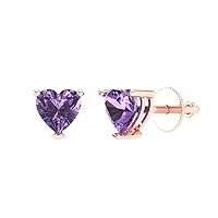 1.4ct Heart Cut Solitaire Simulated Alexandrite Unisex Pair of Stud Earrings 14k Rose Gold Screw Back conflict free Jewelry