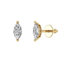 Clara Pucci 1.1ct Marquise Cut Solitaire Fine Jewelry White Created Sapphire Pair of Stud Earrings Solid 14k Yellow Gold Push Back